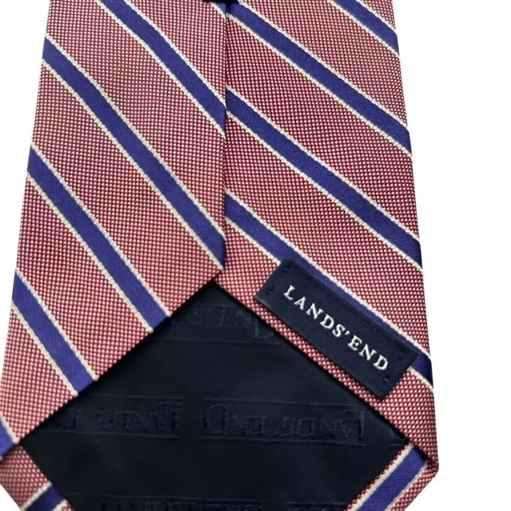 Lands' End Silk Blend Necktie Red White and Blue Striped Tie